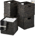 Best Choice Products 10.5x10.5in Pack of 5 Cube Storage Baskets, Water Hyacinth Multipurpose Collapsible Organizers, Handwoven Laundry Totes for Laundry, Living Room, Kids Room & Nursery - Black