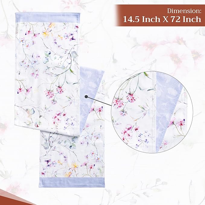 Cotton Table Runner, 14.5 x 72 Inch Summer Floral Double Layer
