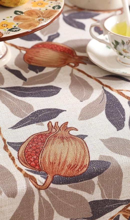 Table Runner, 12 x 87 Inch Floral Pomegranate Linen-Polyester Blend