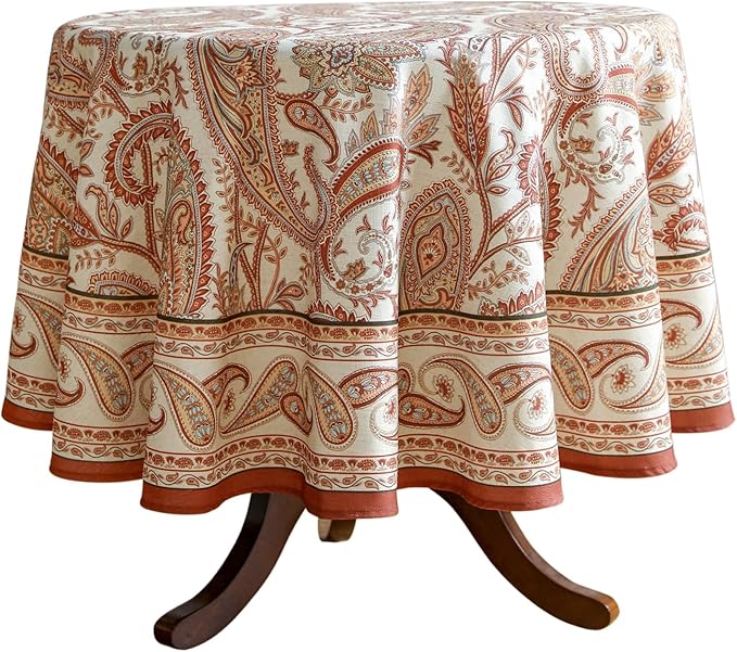 55-Inch Round Linen Blend Tablecloth with Floral Pattern for Dining