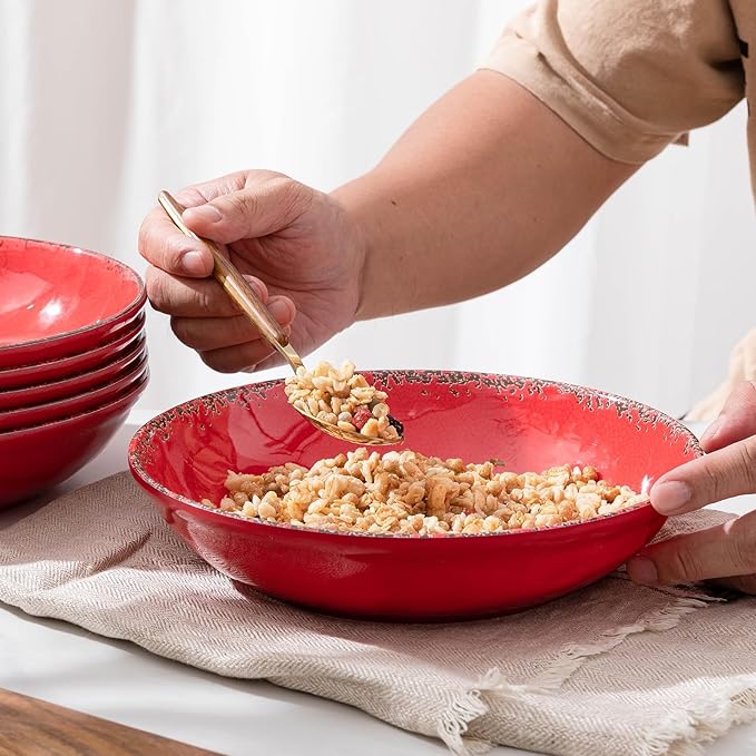 Pasta Bowls, 9-Inch Melamine Farmhouse Set of 6 in Antique Red
