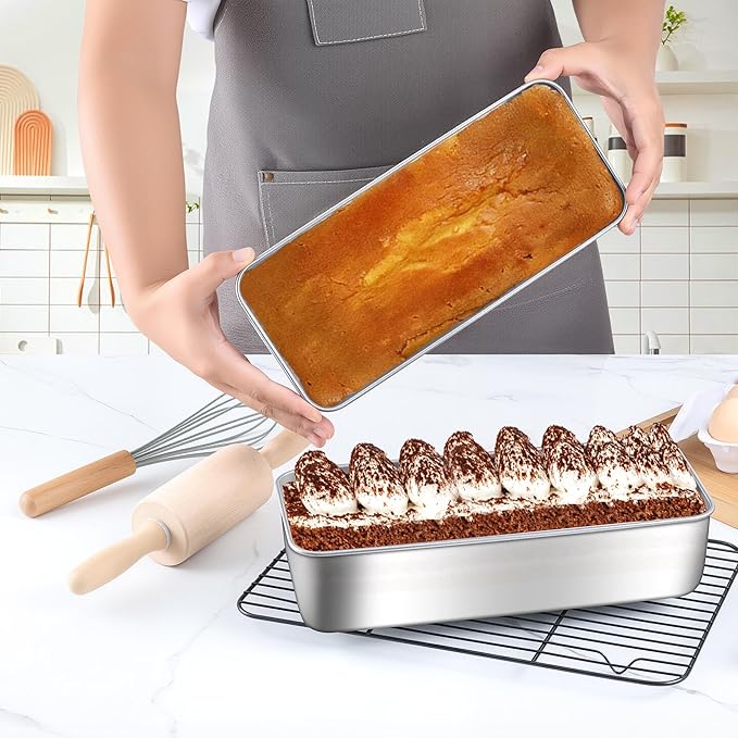 LIANYU 2 Pack Stainless Steel Bread Pan Set for Baking, 1 Large (12x5 Inch) & 1 Medium (9x5 Inch) Loaf Pans, Non Toxic Metal Bakeware for Meatloaf, Sourdough Bread, Lasagna, Oven & Dishwasher Safe