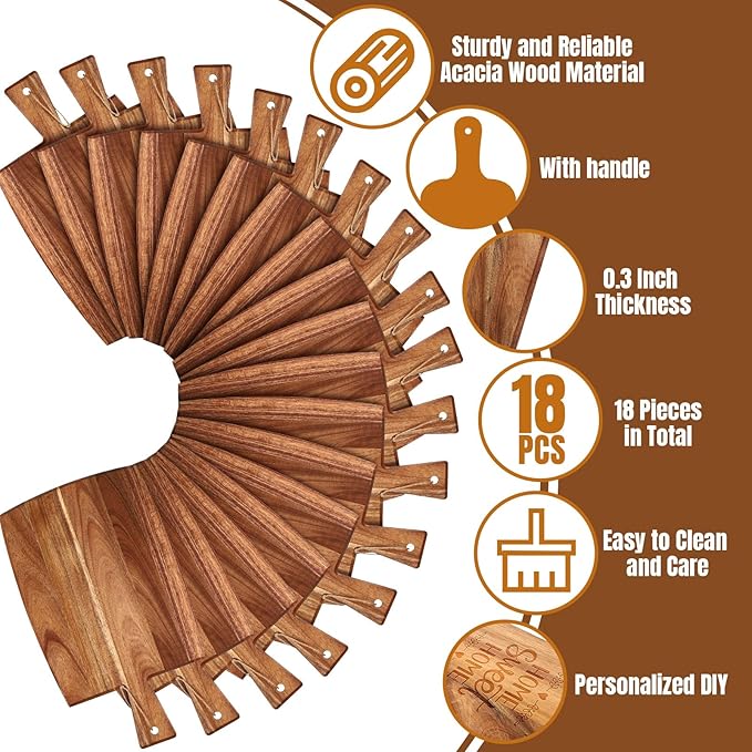 Cutting Boards: 18-Piece Acacia Wood Set with Built-in Handles