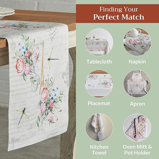 Table Runner, Double Layer 100% Cotton, 14.5 x 108 Inch Watercolor Print