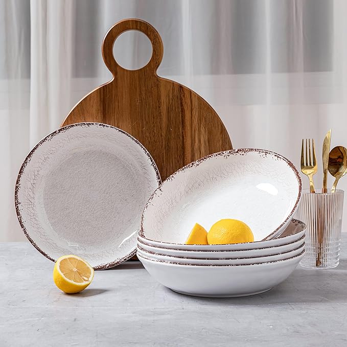 Pasta Bowls Set of 6, 42-Ounce Rustic White Melamine