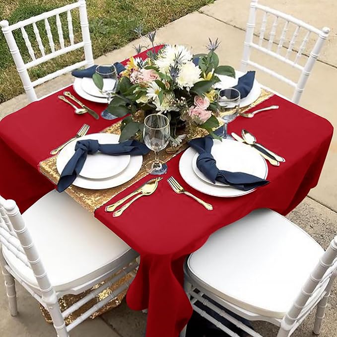 Red Square Polyester Tablecloths, 6 Pack for Dining and Picnic Tables