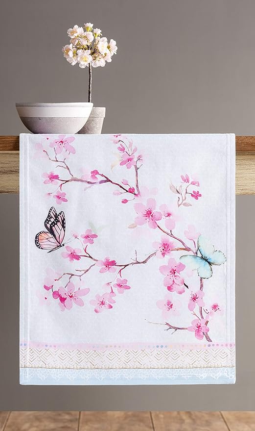 Table Runner, Cotton Double Layer, 14.5 x 108 Inches, Blossoms in Spring