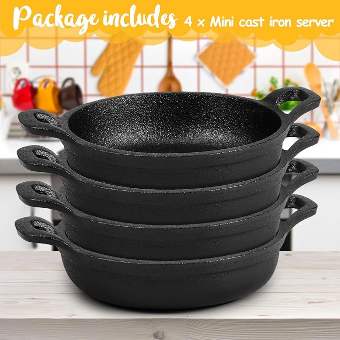 Skillets 4-Pack, 8 oz Black Cast Iron with Double Loop Handles