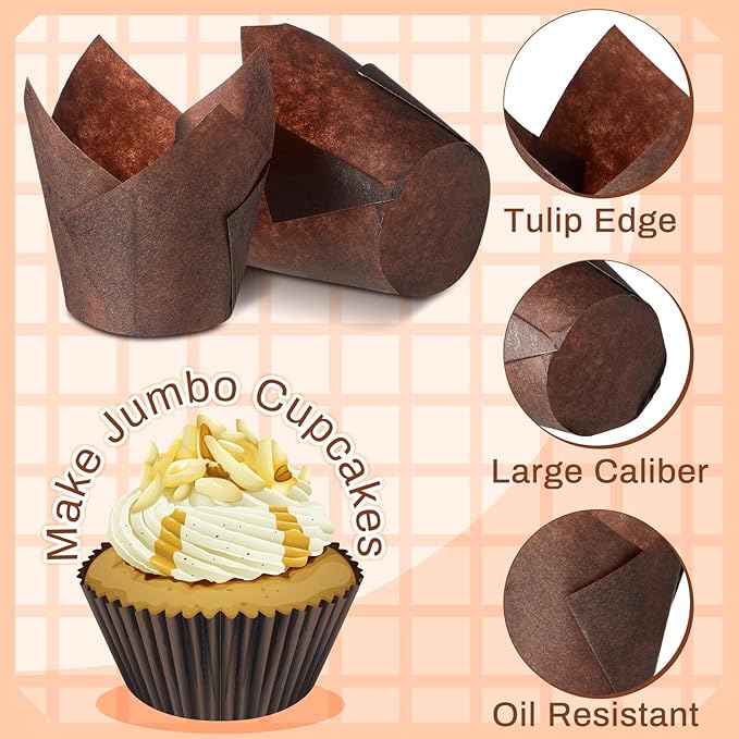 Baking Cups, 300 Count Brown Tulip Jumbo, 2-1/4 x 4 Inch