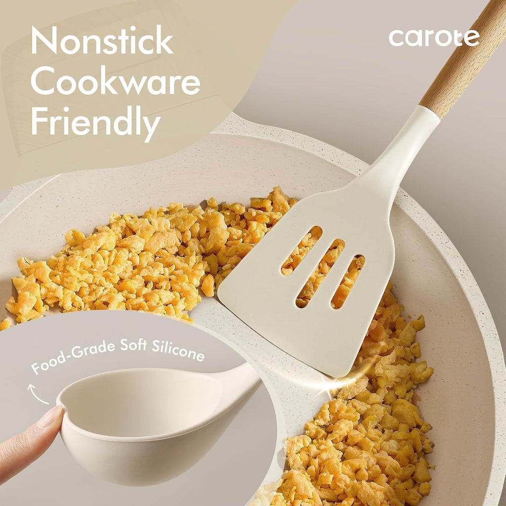 22-Piece Cooking Utensils Set with Wood Cool-Touch Handles, Cream – alternate view