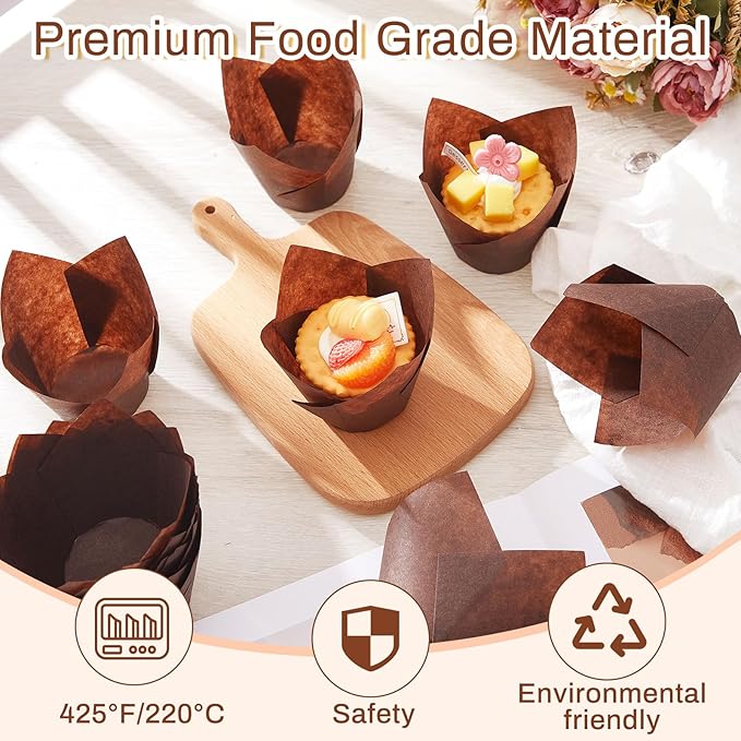 Baking Cups, 300 Count Brown Tulip Jumbo, 2-1/4 x 4 Inch