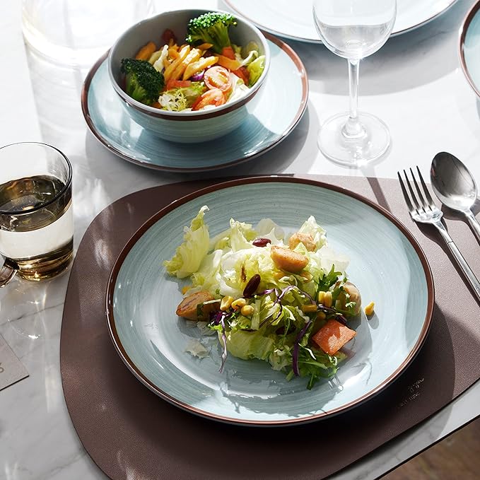 Dinnerware Sets for 4, 12 Piece Green Melamine Round Plates and Bowls