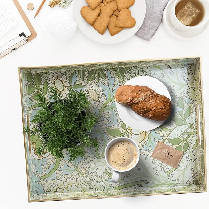 Serving Tray in Plastic, 15.7 x 11.8 Inch Rectangle with Handles
