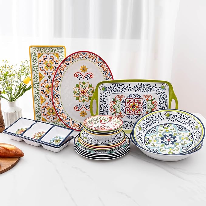 Salad Bowls Set of 2, 13.75-Inch Melamine Talavera Design Serving Bowls