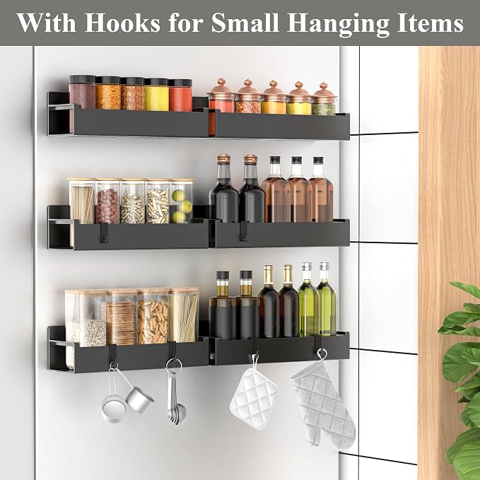 Spice Rack Organizer, Magnetic, 6 Tiered Shelves, Black ABS