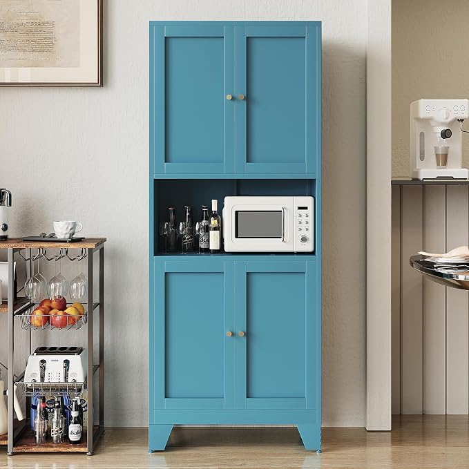 Pantry Storage Cabinet, 69-Inch Tall Metal with Microwave Shelf
