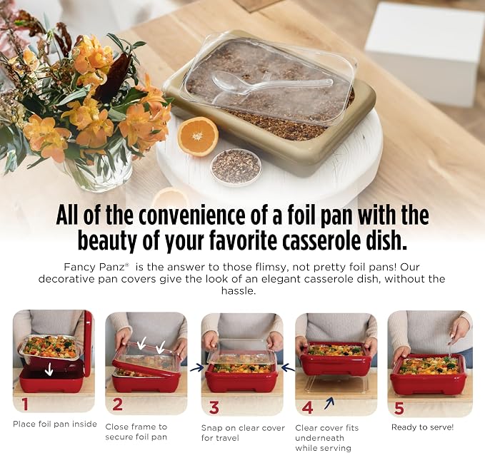 Serving Tray for 9x13 Foil Pans with Clear Lid, Marble Grey