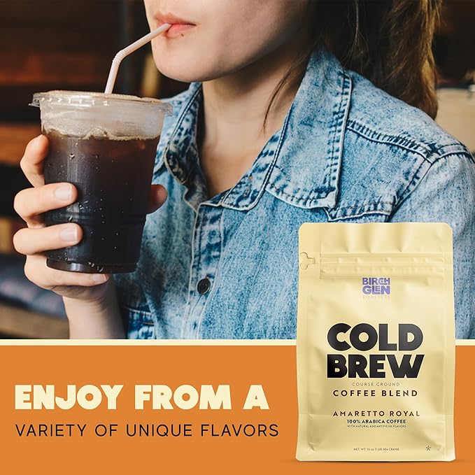 Birch Glen Roasters Cold Brew Coffee | Flavored Coarse Ground Coffee | Medium Roast | Artisanal Roasting | 100% Arabica |1 LB Bag | Hazelnut