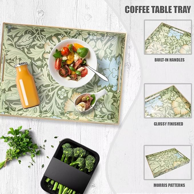 Plastic Serving Tray with Handles, 15.7 x 11.8 Inch Rectangular