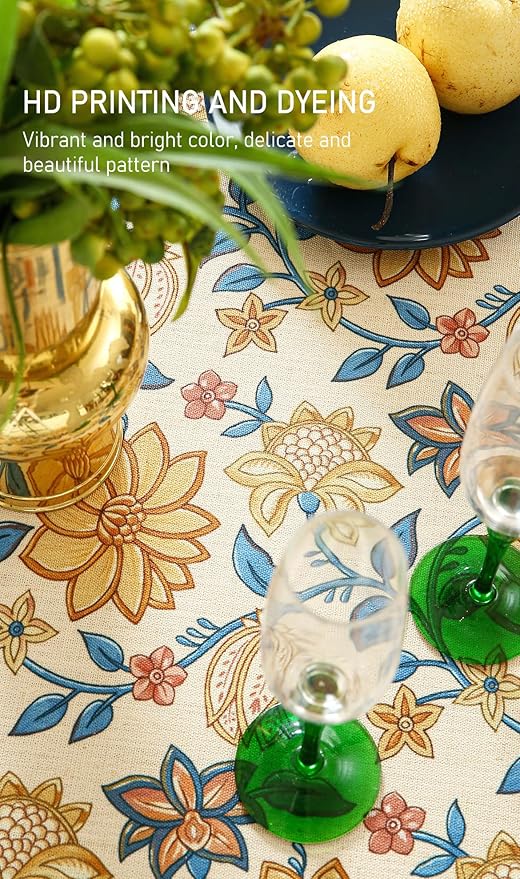Round Tablecloth, 55 Inch Floral Linen-Blend, Wrinkle-Resistant