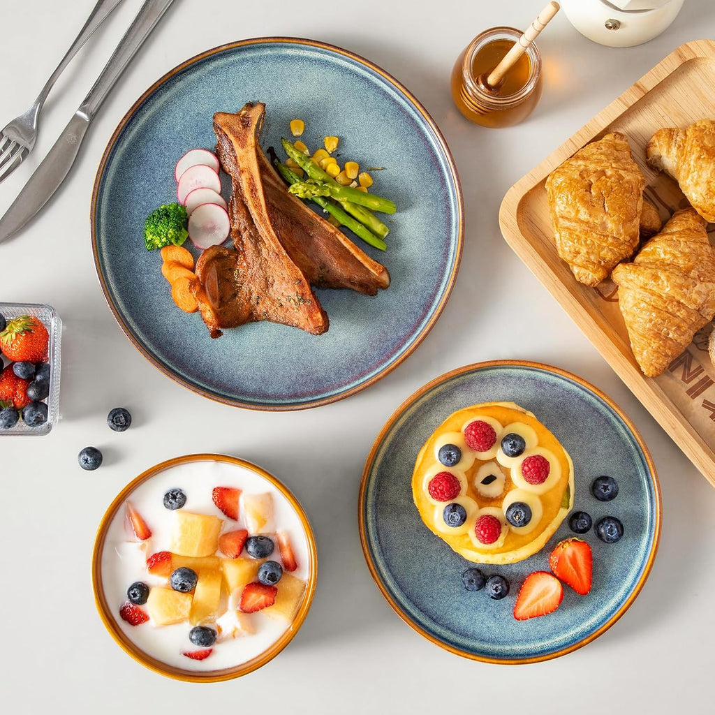 ONION Ceramic Plates and Bowls Sets for 4, 12 Pieces Stoneware Dinnerware Sets – set view