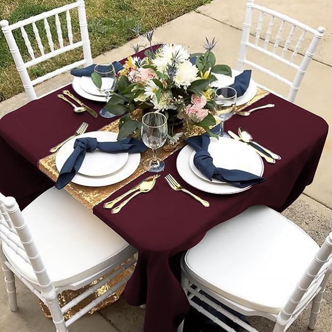 Square Polyester Tablecloths 70 x 70 Inch, Burgundy, Pack of 6