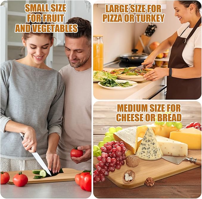 Cutting Boards with Handles, 12 Pack Bamboo, 15 x 7 Inch Brown