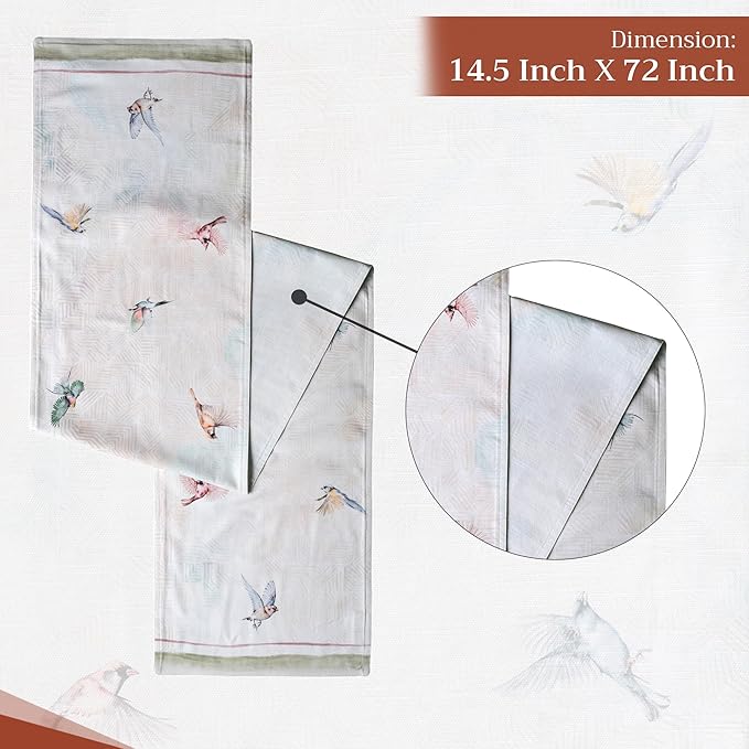 Table Runner, 100% Cotton Double Layer, 14.5 x 72 Inch, Flying Birds Pattern
