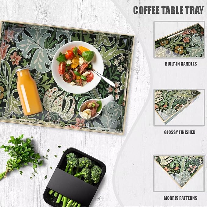 Rectangular Plastic Serving Tray with Handles, 15.7 x 11.8 Inch
