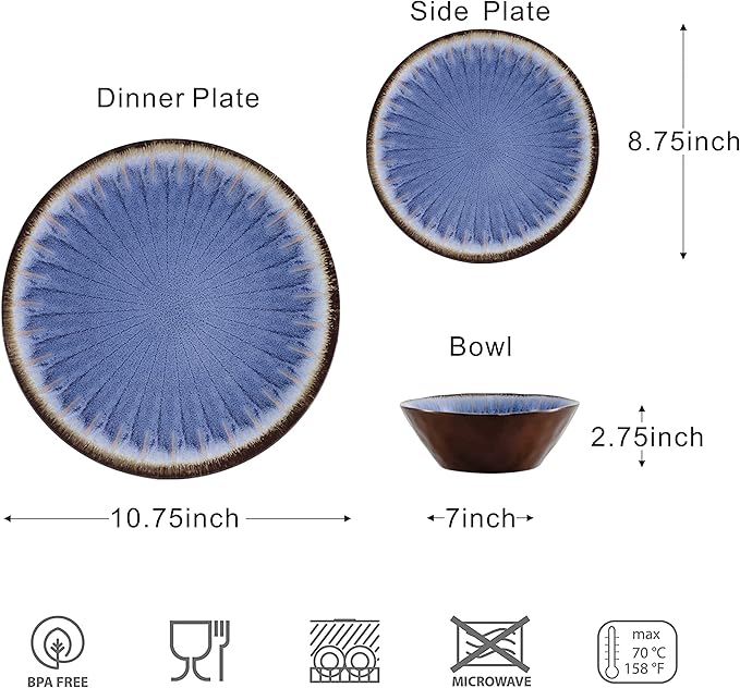 Dinnerware Set 12-Piece Melamine in Classic Blue