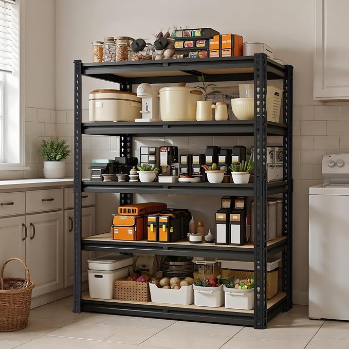 Standing Shelf Units, 2-Pack Metal Rack, 12 x 28 x 60 Inch Floor Mount