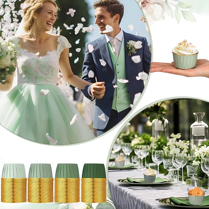 Baking Cups 100 Count Gradient Sage Green Foil Liners, 4 Colors