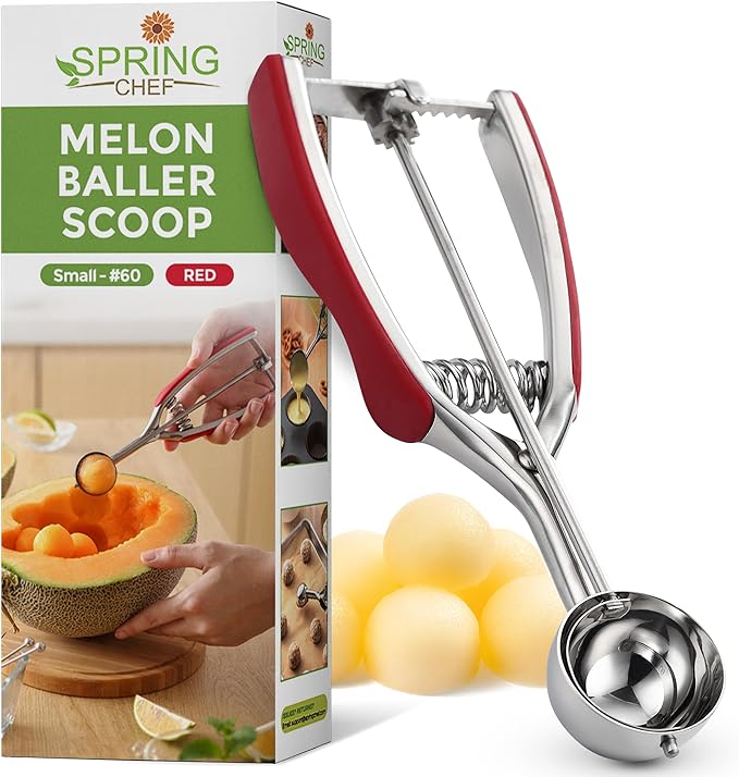 Ice Cream Scoops: 1 Tbsp Red Stainless Steel Cookie Scoop with Trigger