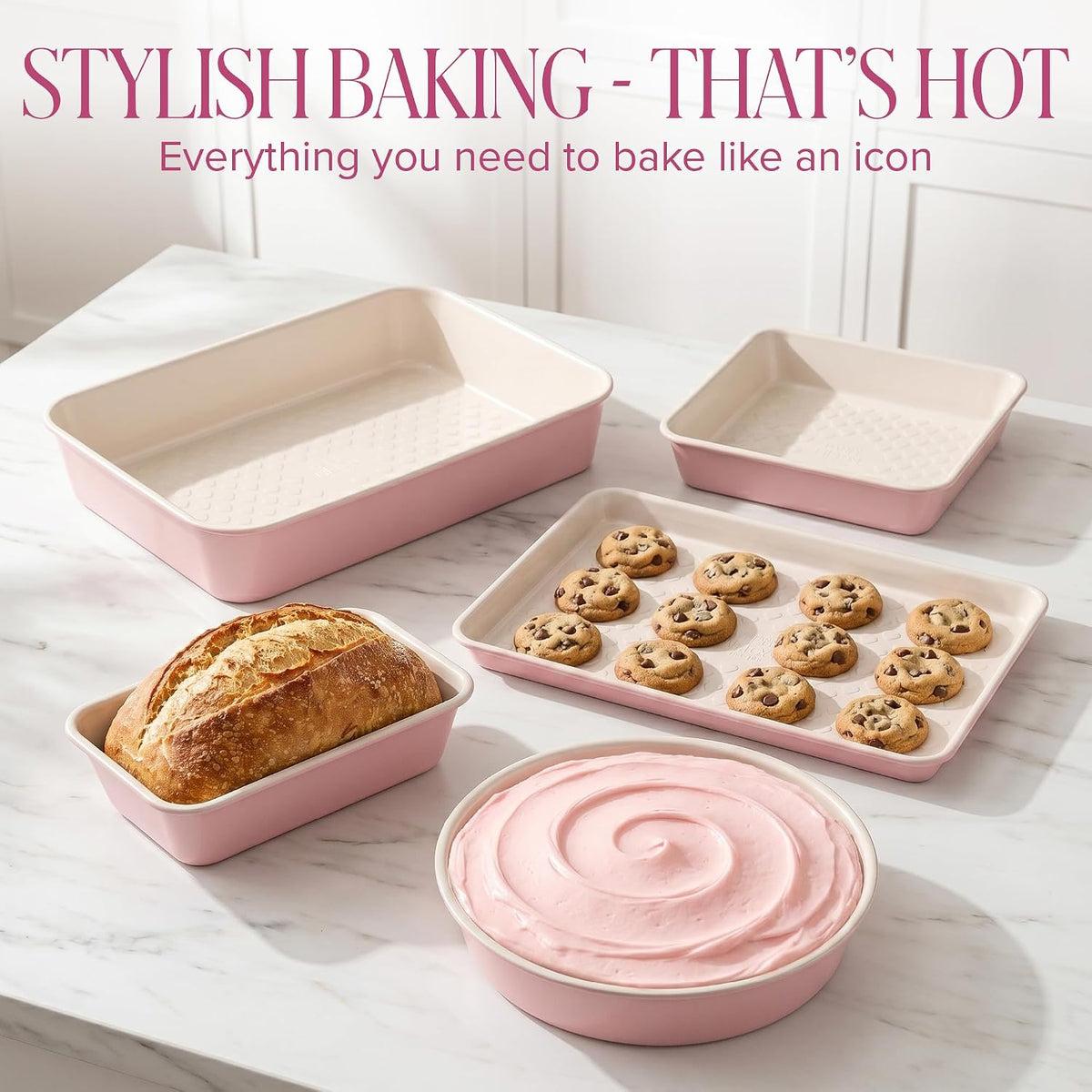 5-Piece Baking Pans Set, Nonstick Heart Pattern Bakeware Set with Heavy Duty – size reference