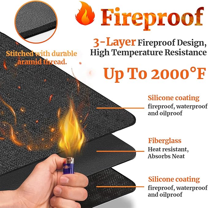 38" Round Fire Pit Mat for Solo Stove Bonfire/Under Grill Mat for Outdoor Grill Fireproof Waterproof Oil-Proof, 4 Layers Fireproof Mat Fireplace Mats BBQ Solo Stove Mats for Deck Patio Grass Smoker