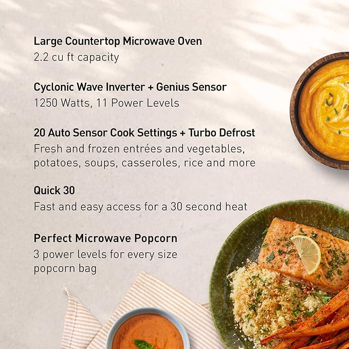 Panasonic Oven with Cyclonic Wave Inverter Technology, 1250W, 2.2 cu.ft. Countertop Microwave with Genius Sensor One-Touch Cooking – NN-SD975S (Stainless Steel/Silver), Stainless