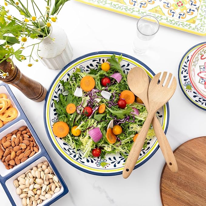 Salad Bowls Set of 2, 13.75-Inch Melamine Talavera Design Serving Bowls
