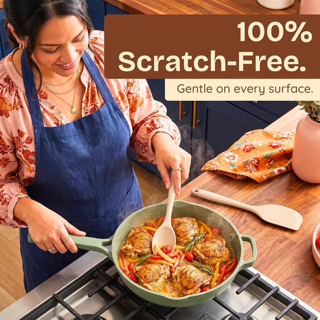 NonToxic Platinum Silicone Utensils, 100% Plastic-Free, 8-Pcs, Beige – features