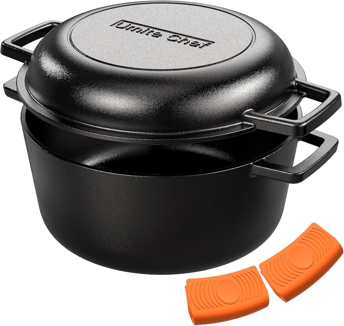 Cast Iron Dutch Oven Pot with Skillet Lid – Pre-Seasoned – Skillet Lid Cooking