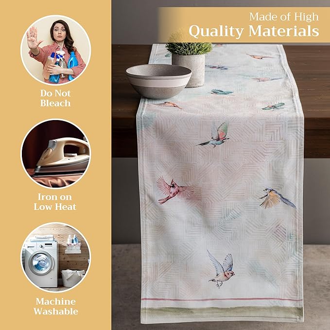 Table Runners 100% Cotton Flying Birds Design 14.5 x 108 Inch