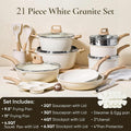 Cookware Set, 21 Piece Granite Nonstick with Induction Base, Cream White