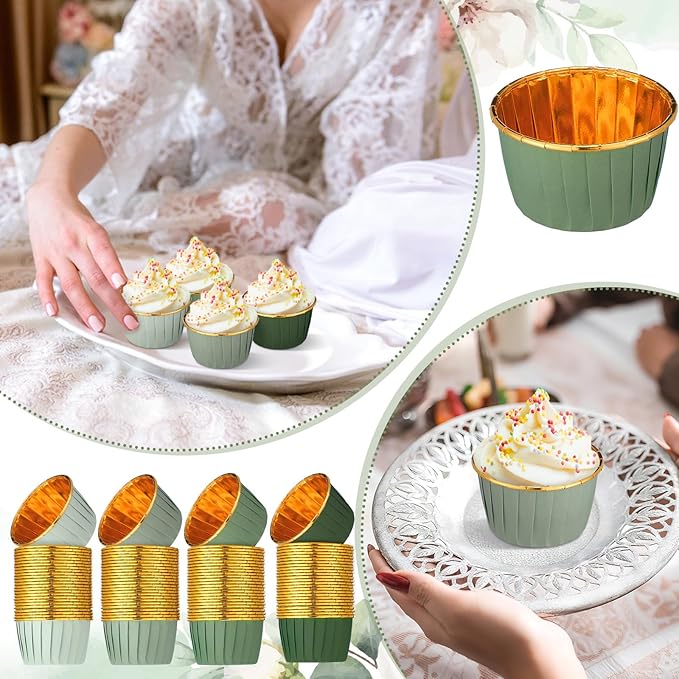 Baking Cups 100 Count Gradient Sage Green Foil Liners, 4 Colors