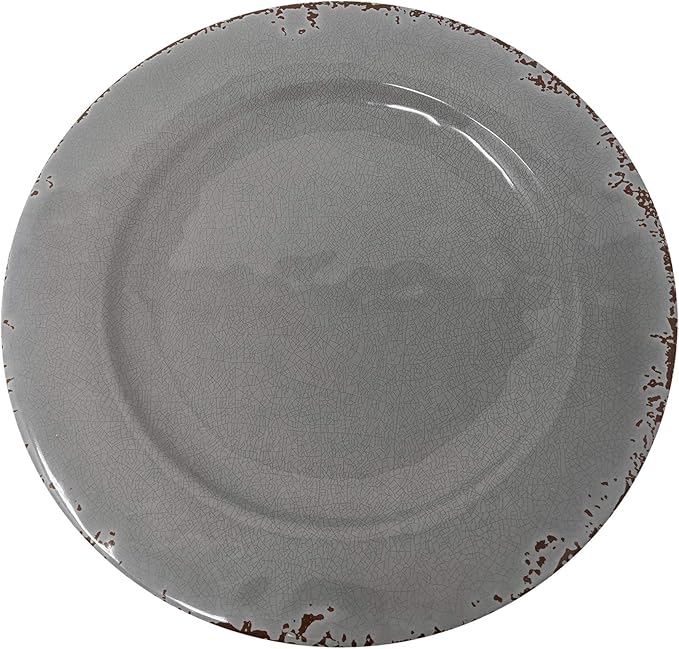 Dinnerware Set with 4 Gray Melamine Dinner Plates, 11 Inch Round