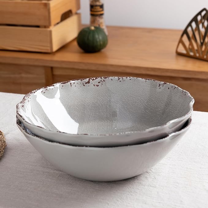 Pasta Bowls, 9.25 Inch Melamine Farmhouse Set of 6 in Rustic Gray