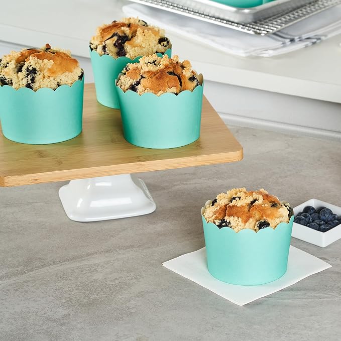 Baking Cups - 200 Count Turquoise Scalloped Paper, Greaseproof, Oven-Ready