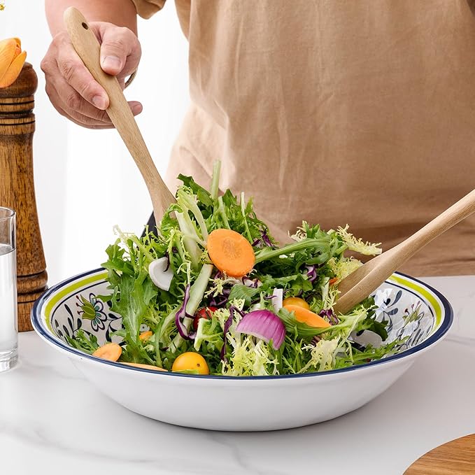 Salad Bowls Set of 2, 13.75-Inch Melamine Talavera Design Serving Bowls