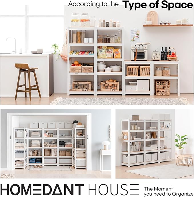 HOMEDANT House 5 Tier 24.1" W Laminated Metal Shelving Unit Adjustable Storage Utility Rack Heavy Duty Shelves Organization Multipurpose Shelf Kitchen Garage Pantry Closet 1 Pack