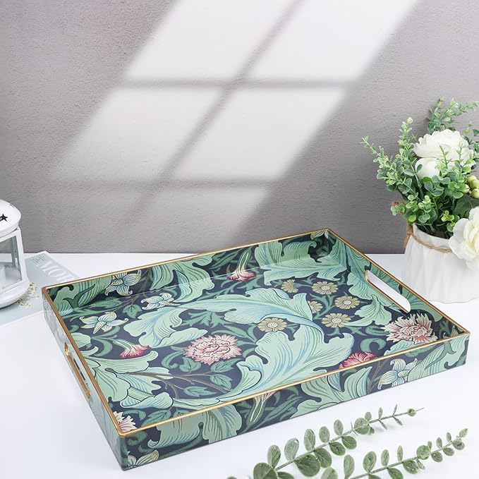 Serving Trays, Rectangular Plastic Tray with Handles, 15.7 x 11.8 Inch
