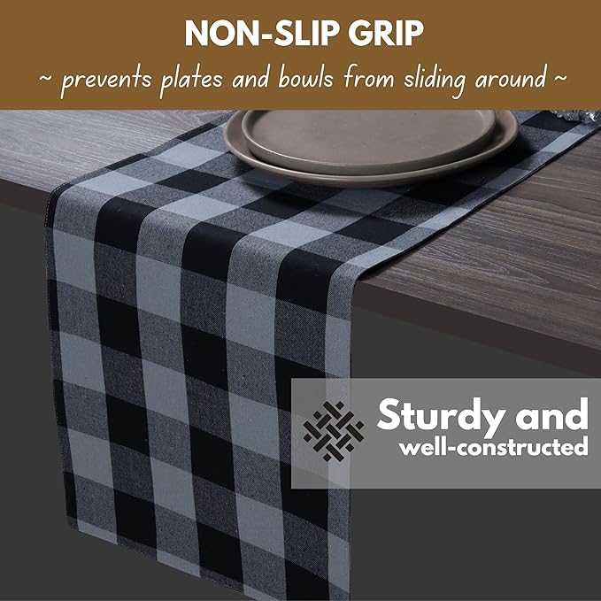 Table Runners, Black and Grey Buffalo Check Cotton, 13 x 90 Inches
