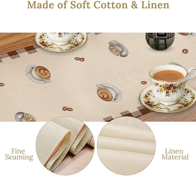 Table Runner, Coffee Print, 13 x 72 Inch Polyester for 4-6 Guests